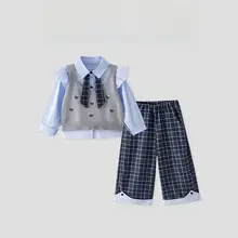 セットアップ 3点セット キッズ ガールズ ベスト シャツ 学院風 おしゃれ 秋