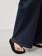 米家の高品質 デニムパンツ【ストレート・ダークブルー・快適・フロントスリット付き】