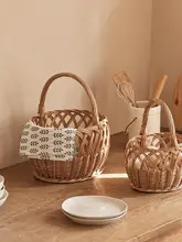 収納バスケット 籐編み 取っ手付き 収納かご ピクニックバスケット フルーツ 野菜 フラワーバスケット インテリア