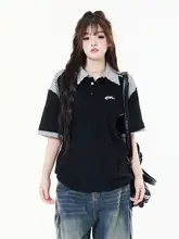 アメリカンビンテージストライプ切替ポロ襟半袖Tシャツ【ユニセックス・フィット】