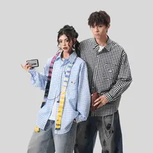 チェック柄 長袖シャツ【ユニセックス・カジュアル・リトロスタイル】（セットアップ対応）