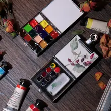 高級感のあるミニ携帯水彩絵具ボックス【鉄製・カラフルなパレット・手帳用】