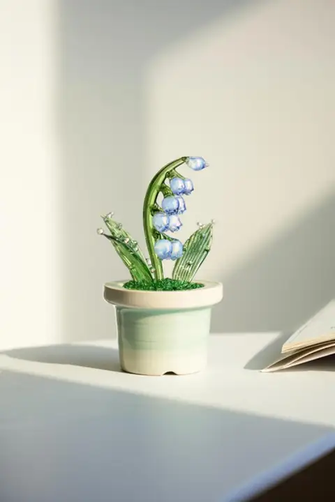 美しい琉璃製のシミュレーションリリー鉢植え【デスク装飾・癒しアイテム】