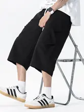 夏用 薄手のしわ加工アイスシルクパンツ【通気性・七分丈・男士用・アウトドア・ゆったりストレート】