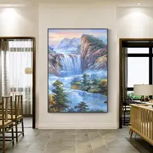 手描きの高山流水風景縦型装飾画【中式デザイン・リビング・ダイニング用】