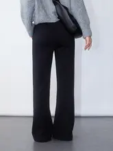 極上の柔らかさのリブ編みストレートパンツ【レディース・カジュアル・秋冬用・微フレア・ウエスト調節可能】