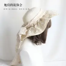 麦わら帽子 日除け帽子 夏 海辺 紫外線防止 大きなツバ ロリータスタイル