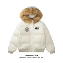 刺繍入りファー付きパーカーコート【レディース・ゆったりデザイン・保温・秋冬用】