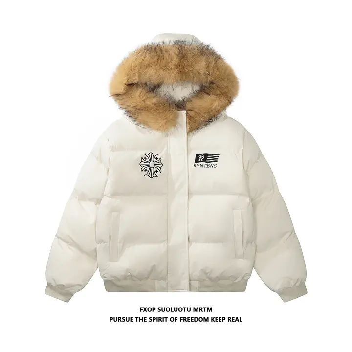 刺繍入りファー付きパーカーコート【レディース・ゆったりデザイン・保温・秋冬用】