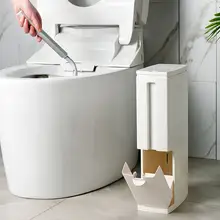 トイレ用コンパクトゴミ箱＆トイレブラシセット【省スペース・薄型・家庭用】
