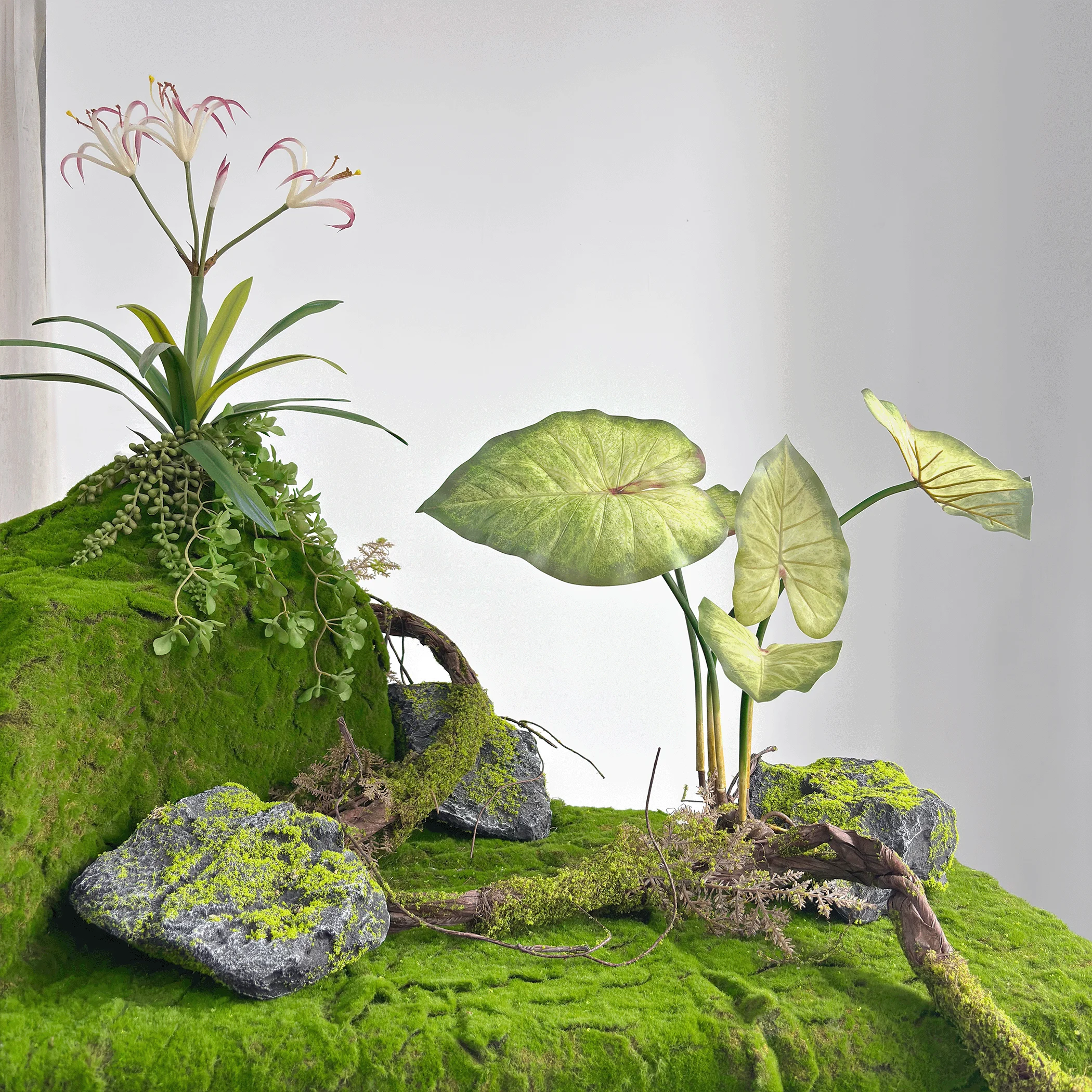 苔と樹皮の花器：北欧風クリエイティブDIYでフェアリーガーデンを実現