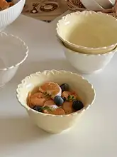 フレンチスタイル浮彫り陶器ボウル【デザート・ご飯・果物用・家庭用】