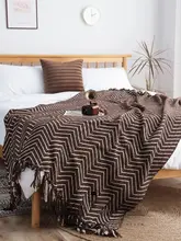 アメリカンレトロデザインのシュニールフリンジ付き毛布【リビングソファ用・オフィス・昼寝用 ・寝室用】