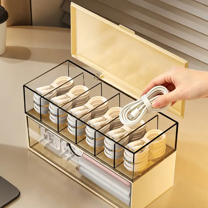 デスク周り整理に最適！ケーブル用収納ボックス【充電器・配線整理・引き出し仕切り付き】