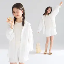 UVカット シャツ キッズ ガールズ 薄手 フード付き 紫外線対策 ふんわり リゾート ビーチ 夏 「MUCMUKN」