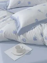 100%コットン花柄プリント4点セット寝具【クッションカバー・シーツ・掛け布団カバー・家庭用】
