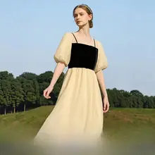 デザイン性のあるウエスト絞りのワンピース【半袖・2トーンカラー】（セットアップ対応）