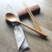 無塗装の長柄木製スプーン・箸・スープスプーン【旅行用・ポータブル・和風食器】（セットアップ対応）