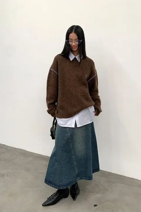 粗編みデザインの秋冬用暖かニットトップス【ウール製・カジュアルスタイル】