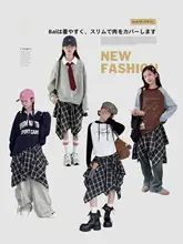 鬼馬少女向け 半身スカート【韓国風・不規則  チェックデザイン・春用】