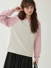 ドット柄 レディース ゆったりTシャツ【ラウンドVネック・春用・デザイン】