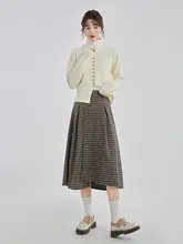 不規則デザインのハイウエストAラインスカート【チェック柄・プリーツ・中丈】（セットアップ対応）