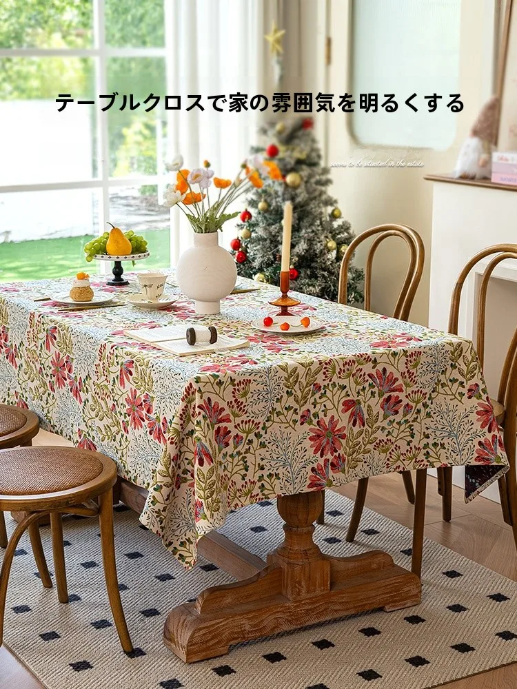アメリカンスタイルのクリスマス刺繍テーブルクロス：田園風ビンテージデザインで空間を演出