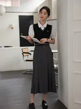 英国風プリーツスカート【グレー・高腰・シンプルスタイル】