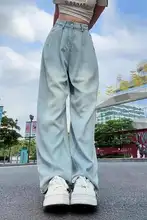 高腰天絲デニムパンツ【梨型体型対応・夏用・フィット・ワイドレッグ】