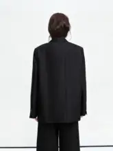 イタリア製シルクウールノーカラー黒ジャケット