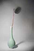 景德 手作りの花瓶【碧色・長ネック・高さ24.5cm・デスク用】