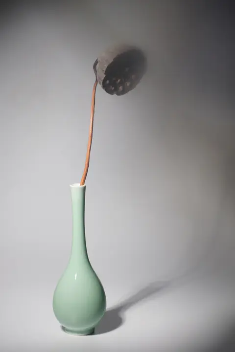 景德 手作りの花瓶【碧色・長ネック・高さ24.5cm・デスク用】