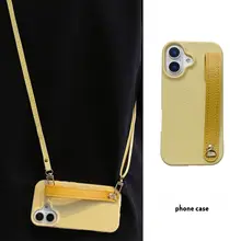 クリエイティブイエローレザーショルダーストラップ付きHonor 300用スマホケース【斜め掛け・シンプル・男女兼用】