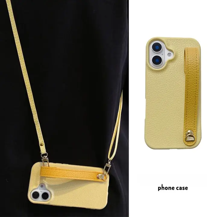 クリエイティブイエローレザーショルダーストラップ付きHonor 300用スマホケース【斜め掛け・シンプル・男女兼用】