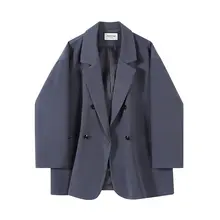 グレーのドロップショルダーのジャケット【女性用・肩パッドなし・デザイン性のあるスーツ】