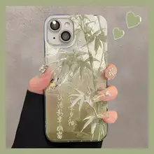 竹の国風書法デザインのスマートフォンケース【透明・防摔対応・可愛い】