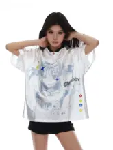 可愛いアメリカンデザインの多巴胺プリントスポーツTシャツ【夏用・短袖・ゆったりフィット】