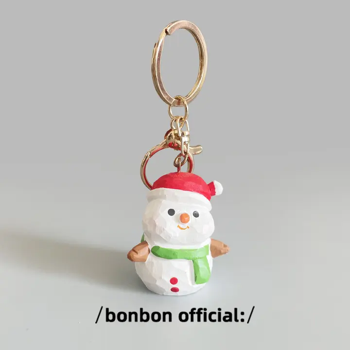 手作り木製スノーマンキーホルダー【クリスマスギフト用・バックパックやリュックに最適】