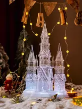 クリスマス飾り 光る水晶教会オブジェ【飾り付け・カフェ用・スノーエフェクト】