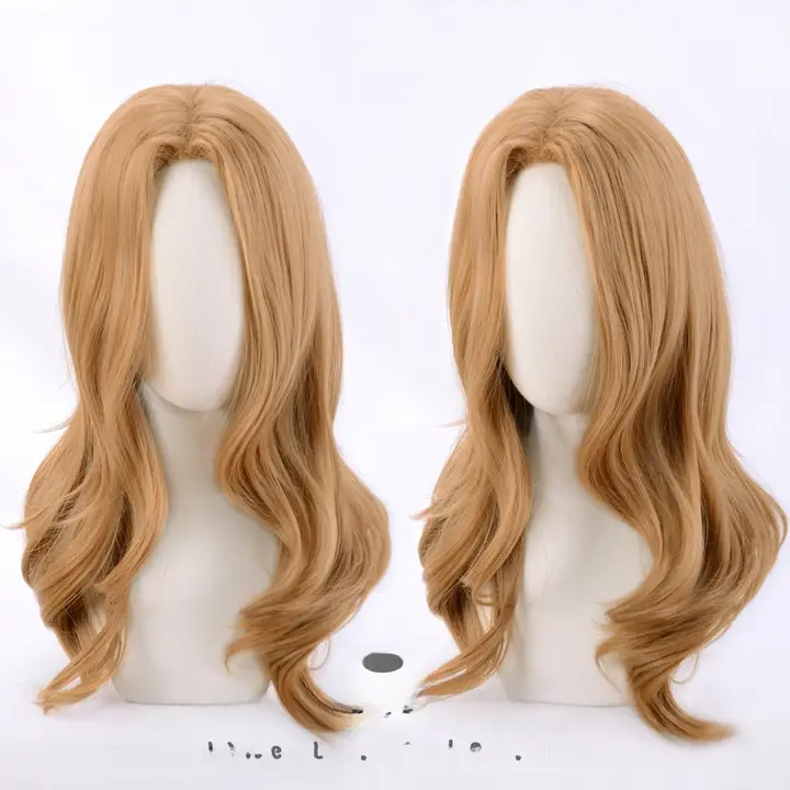 ブラウンのセンター分けウェーブコスプレウィッグ