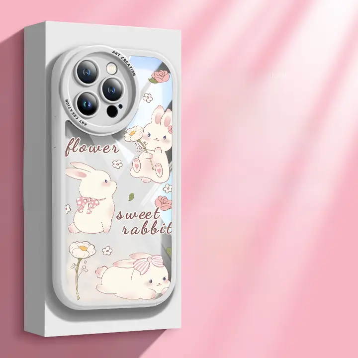 iPhone 14用 透明ウサギデザインシリコンケース【全包カバー・防振・可愛い女性向け】