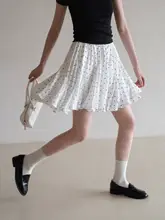 ドット柄デザインのフリル付きハイウエストスカート【春夏用・トレンド・ミディ丈】