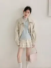 アメリカンレトロデザインのゆったりフィット レザーコート【女性用・黒・翻領・春秋用】