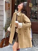 カーキ色のロングトレンチコート【秋冬用・イギリススタイル】