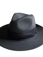 夏用ブラック折りたたみハット【男女兼用・ワイドブリム・パナマスタイル・ビーチリゾート用】
