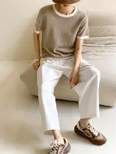 ショートスリーブMAX白鹅绒セーター【クルーネック・カラーブロック・シンプルデザイン・秋冬用】（セットアップ対応）