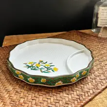 陶器 仕切り付きプレート レース縁 寿司皿 餃子皿 朝食 家庭用 酢皿付き