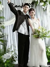 オリジナルデザインの新中式結婚式用ジャケット【デザインスーツ・敬酒服・ウエディング用】（セットアップ対応）