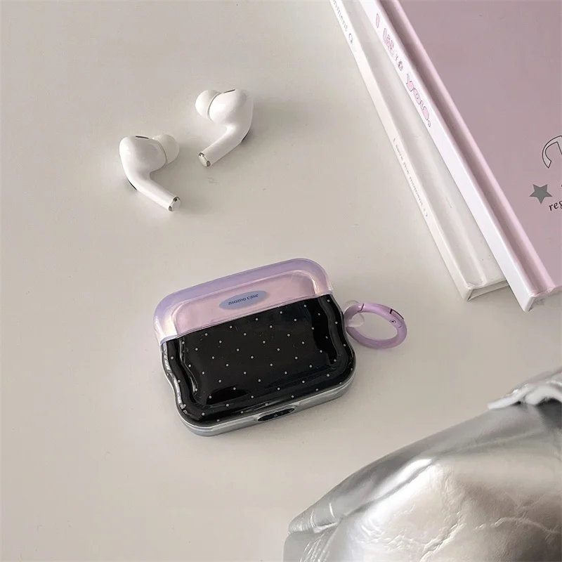 紫色の星模様デザインのAirPods用保護ケース：波状シェルでBluetoothイヤフォンを安全に保護