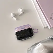 紫色の星模様デザインのAirPods用保護ケース【波状シェル・Bluetoothワイヤレスイヤフォン対応】